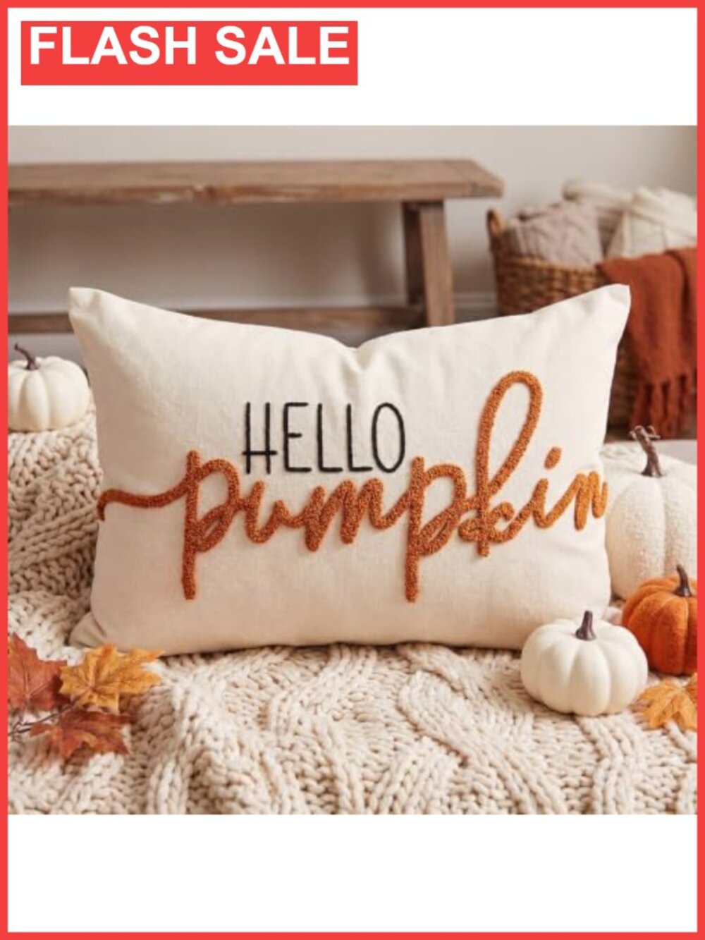 Fall Pumpkin Throw Pillow Cover 12x20 Embroidered Zip Lumbar Case